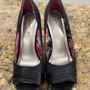 Madden Girl Satin & Stud Black Peep Toe Heels
